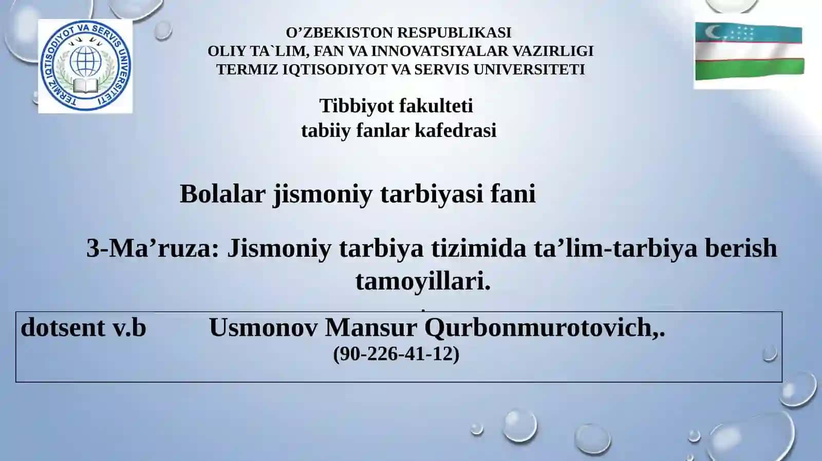 Bolalar jismoniy tarbiyasi fani 3-Ma’ruza: Jismoniy tarbiyada ta’lim-tarbiya berish tamoyillari 2