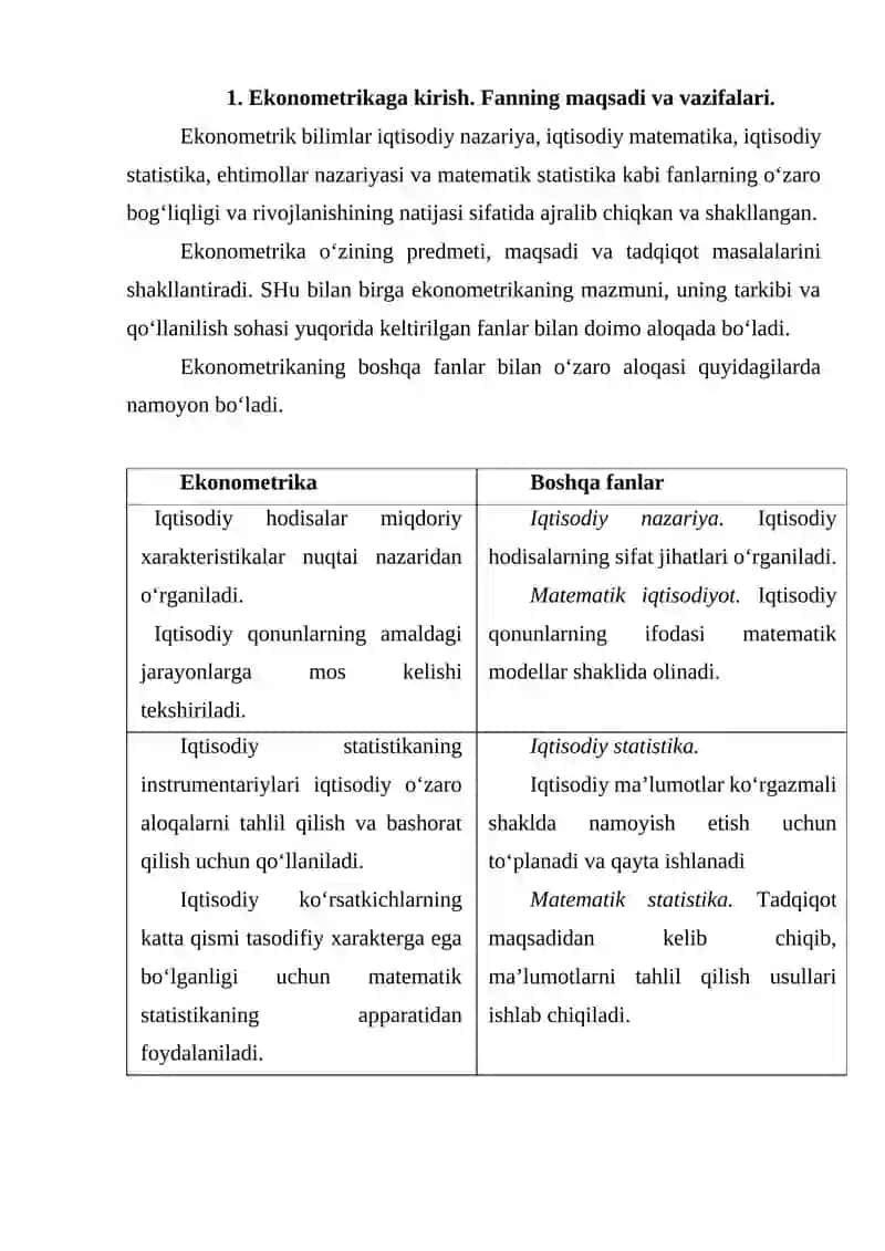 Ekonometrik Modellashtirish Asoslari 2
