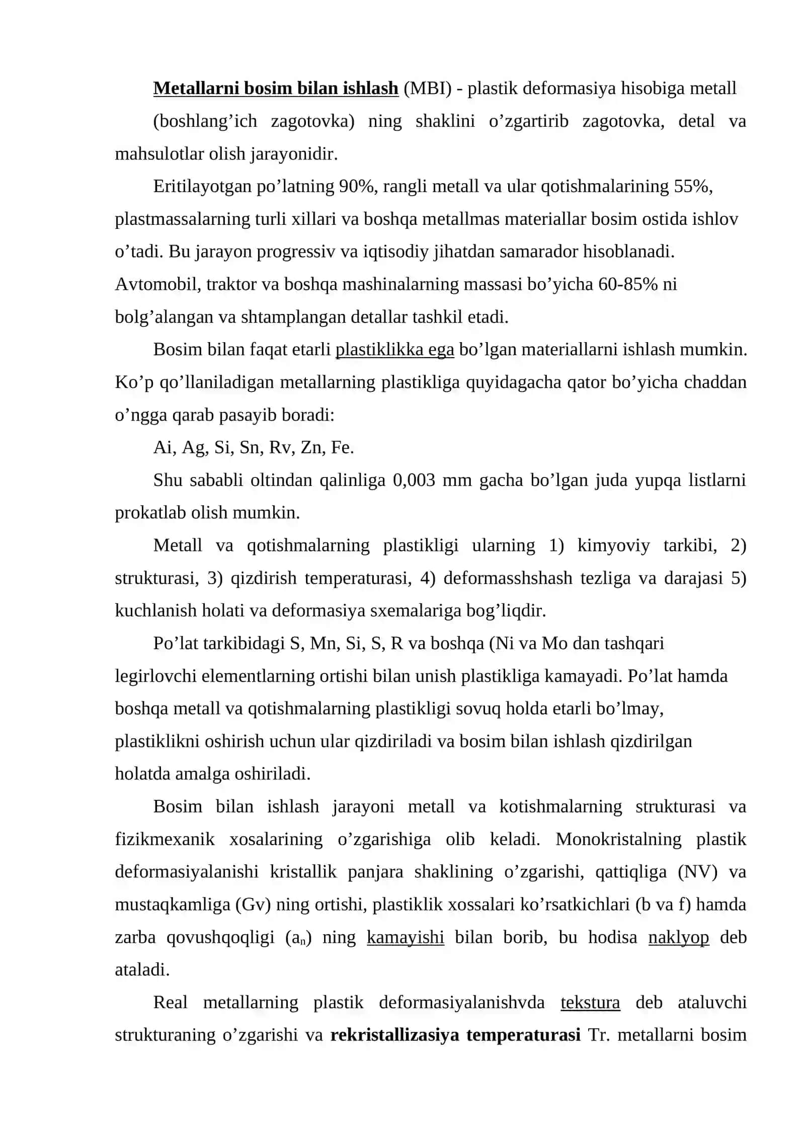 Metallarni bosim bilan ishlashning umumiy tavsifi 2