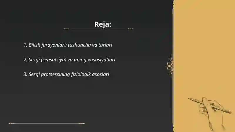 Bilish jarayonlari.Sezgi va idrokning psixologik xususiyatlari 2
