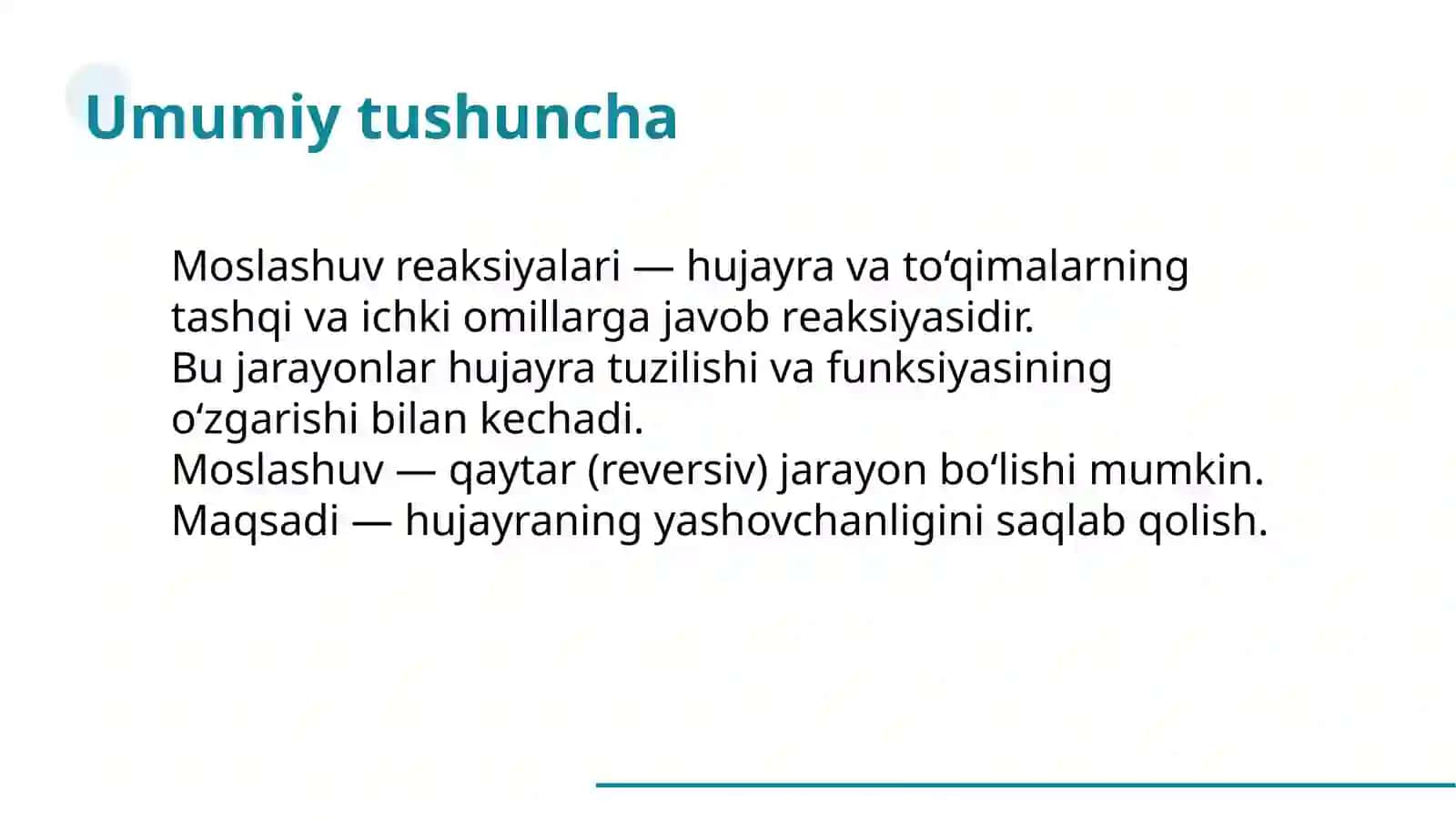 Hujayra va toʻqimalarning moslashuv reaksiyasi 2
