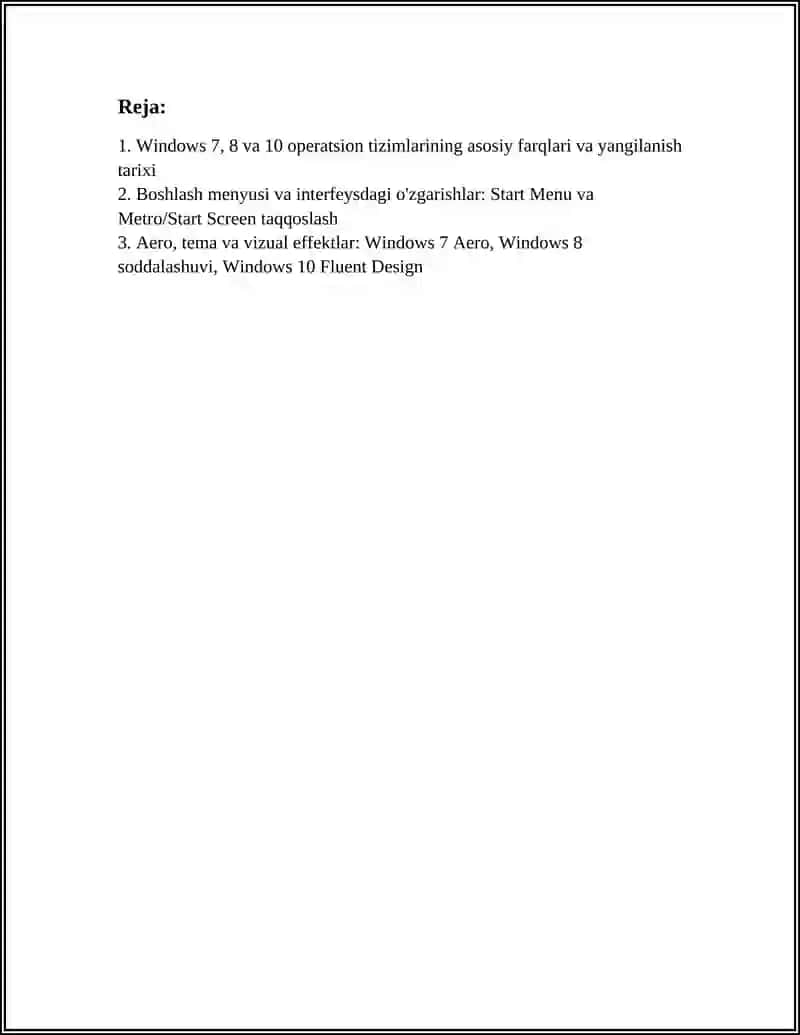 MS WINDOWS 7,8,10 OPERASION TIZIMLARI VA ULARDAGI YANGI IMKONIYATLARI VA QULAYLIKLARI 2
