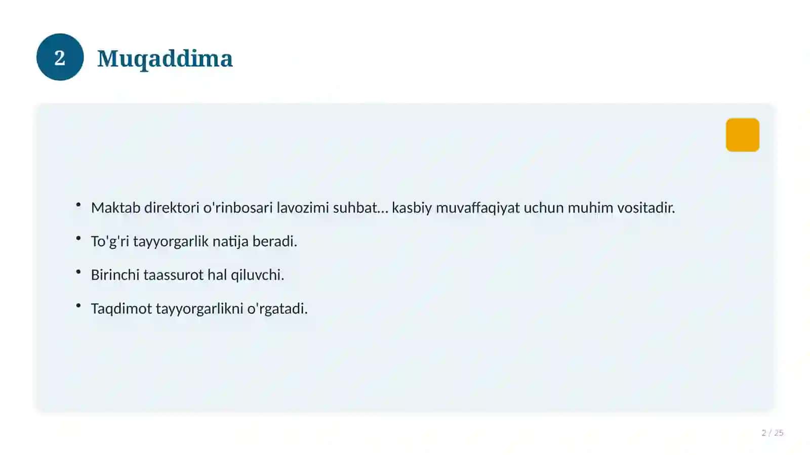 Maktab direktori o'rinbosari lavozimi suhbat savollari 2