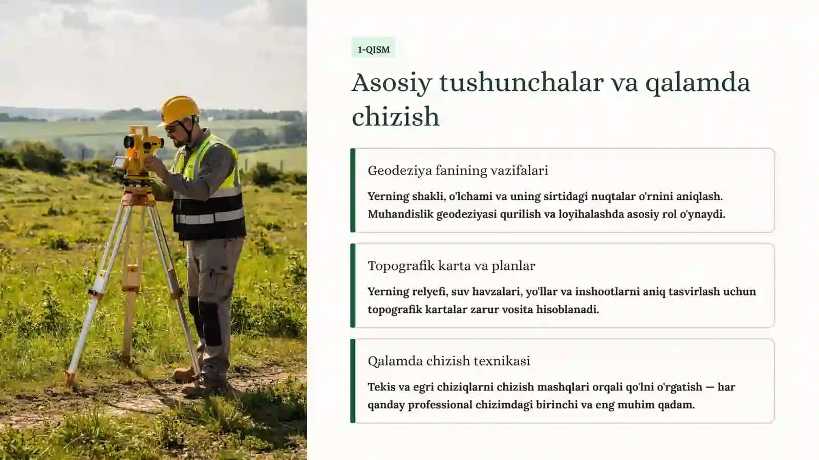 Muhandislik geodeziyasi va topografik chizmachilik: Qalamdan tushgacha 2