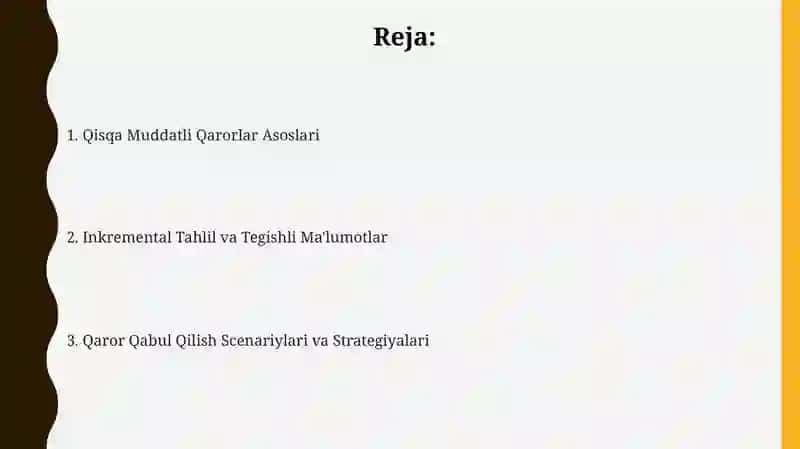 Qisqa muddatli qarorlar qabul qilish 2