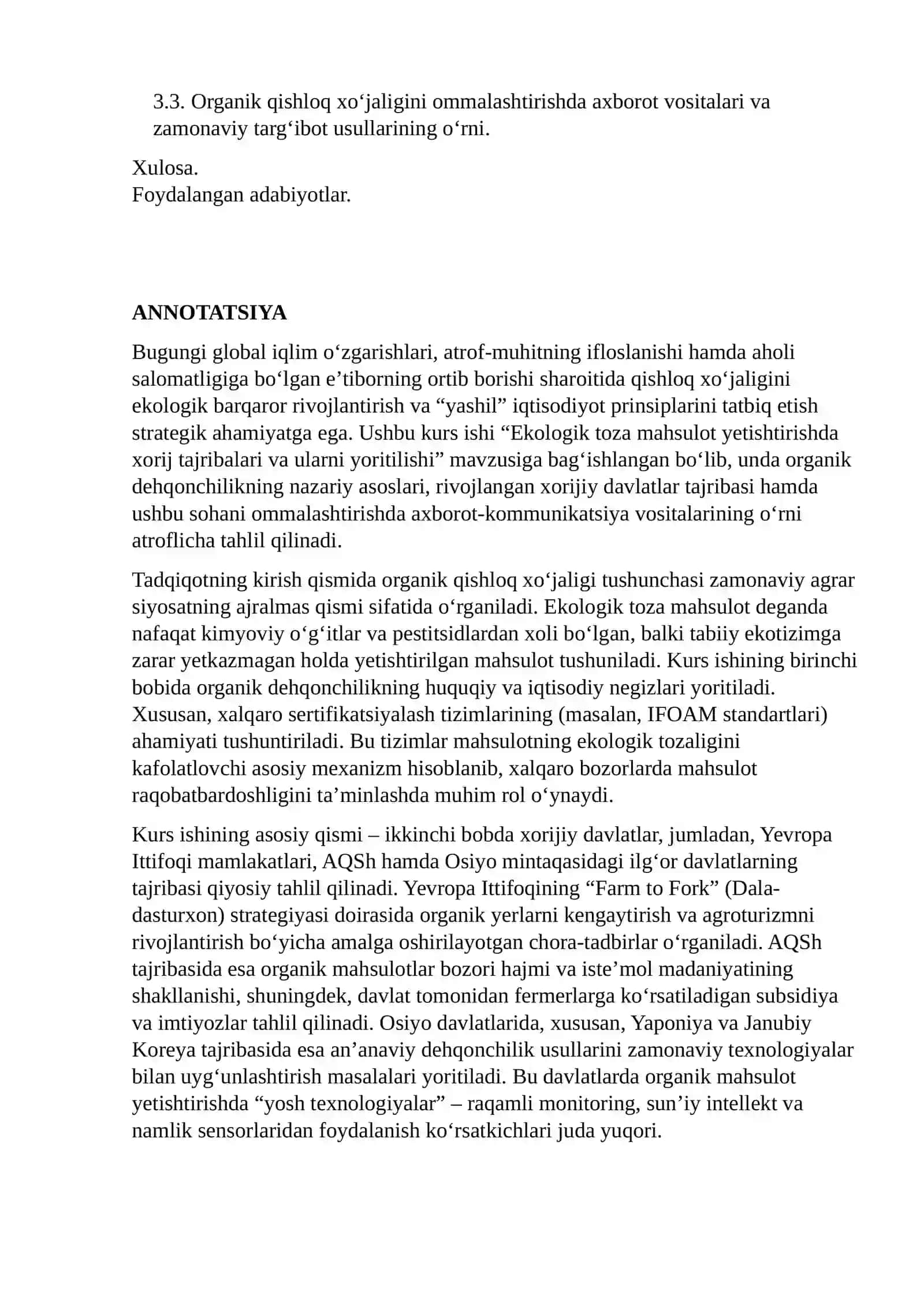 Ekologik toza mahsulot yetishtirishda xorij tajribalari va ularni yoritilishi 2