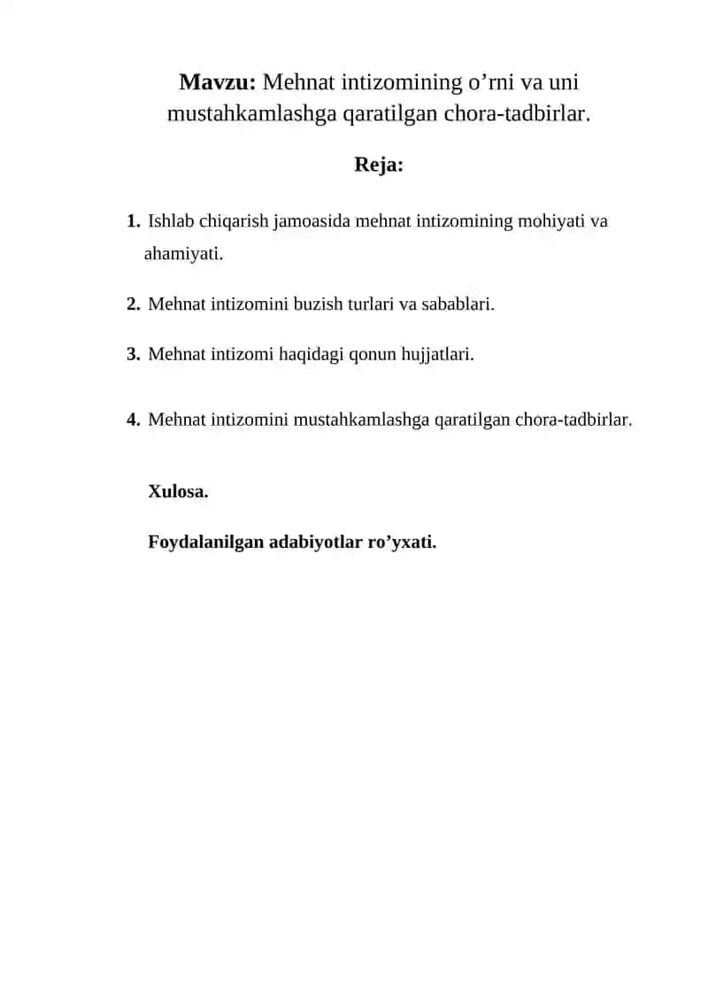 Mehnat intizomining o’rni va uni mustahkamlashga qaratilgan chora-tadbirlar 2