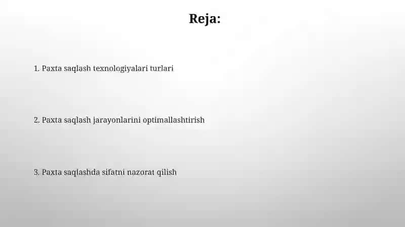Paxta saqlash texnologiyasi 2
