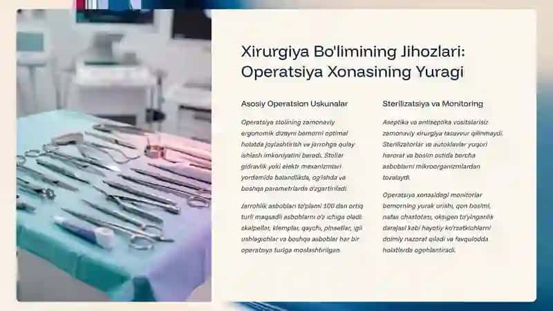 Xirurgiya va Reanimatsiya Bo'limlari: Asosiy Jihoz va Anjomlar 2