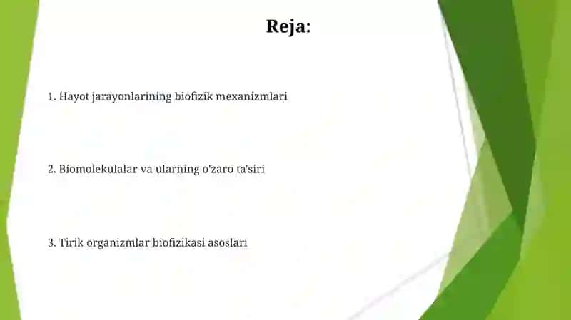 Biofizika asoslari (Tirik organizimlar Biofizikasi) 2