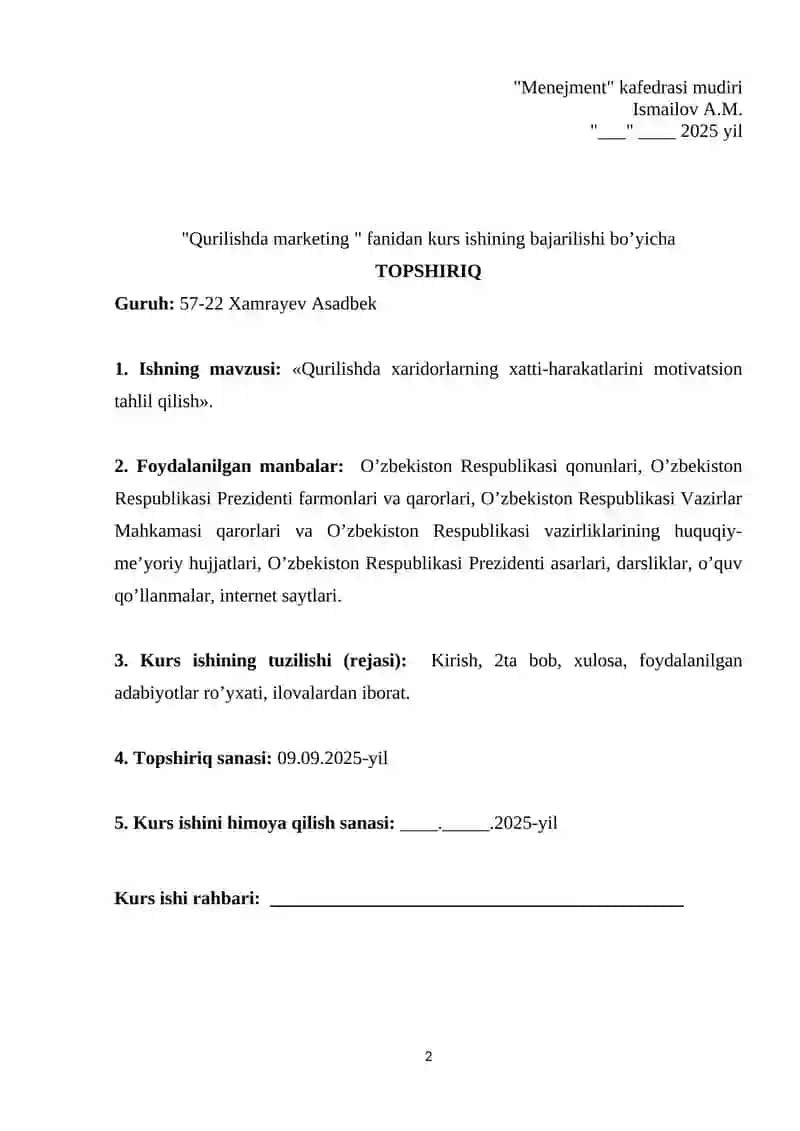QURILISHDA MARKETING KURSI 2