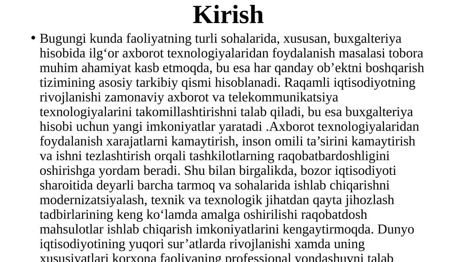 RAQAMLI IQTISODIYOT  SHAROITIDA BUXGALTERIYA  HISOBINI TAKOMILLASHTIRISH  MASALALARI 2