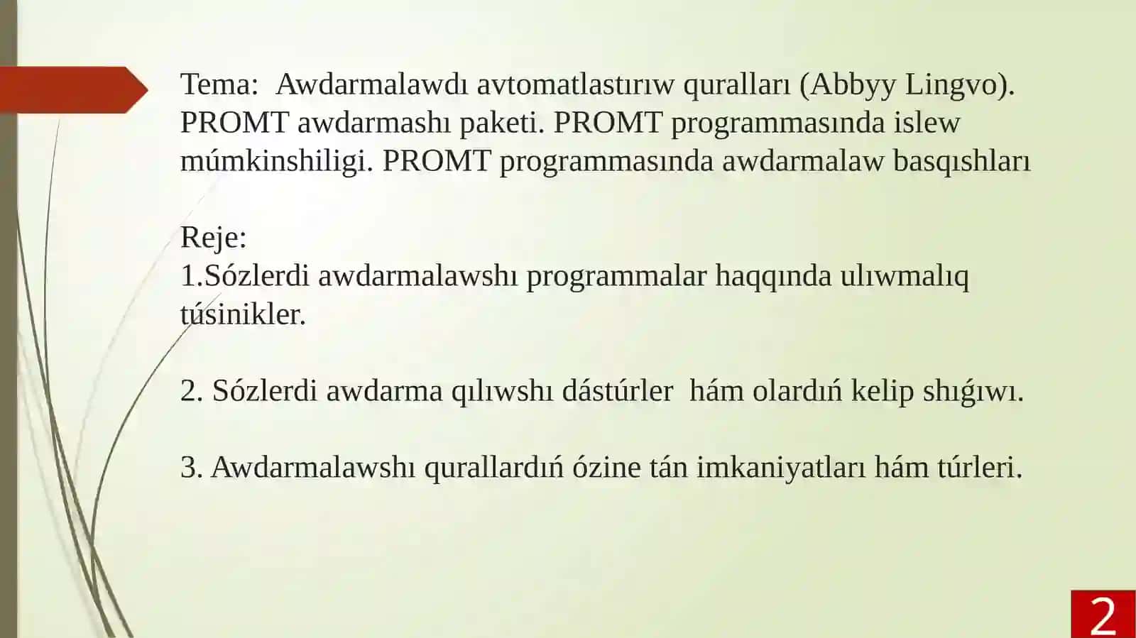 Axbarat texnalogiyaları hám proceslerdi matematikalıq modellestiriw páninen óz betinshe jumısı 2