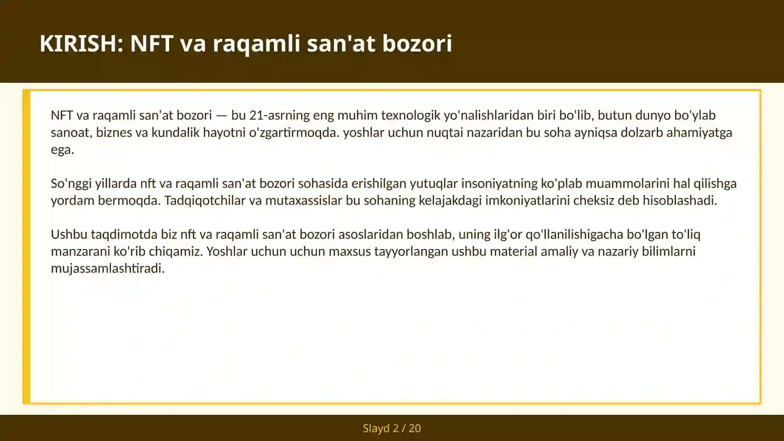 NFT VA RAQAMLI SAN'AT BOZORI 2