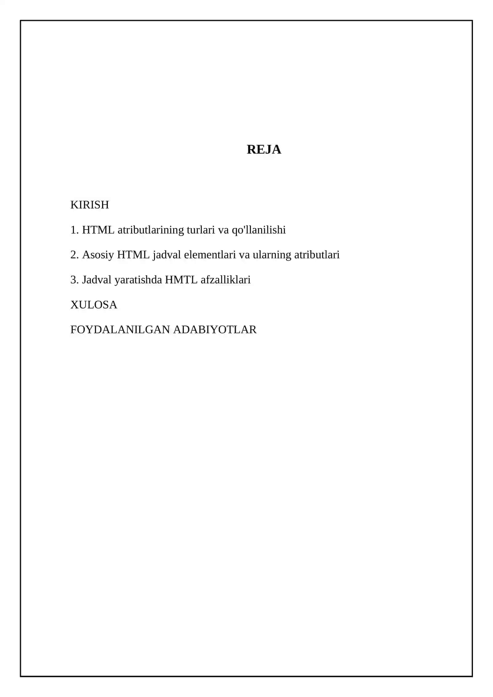 HMTL tilida atributlar bas betlar jadval yaratish 2