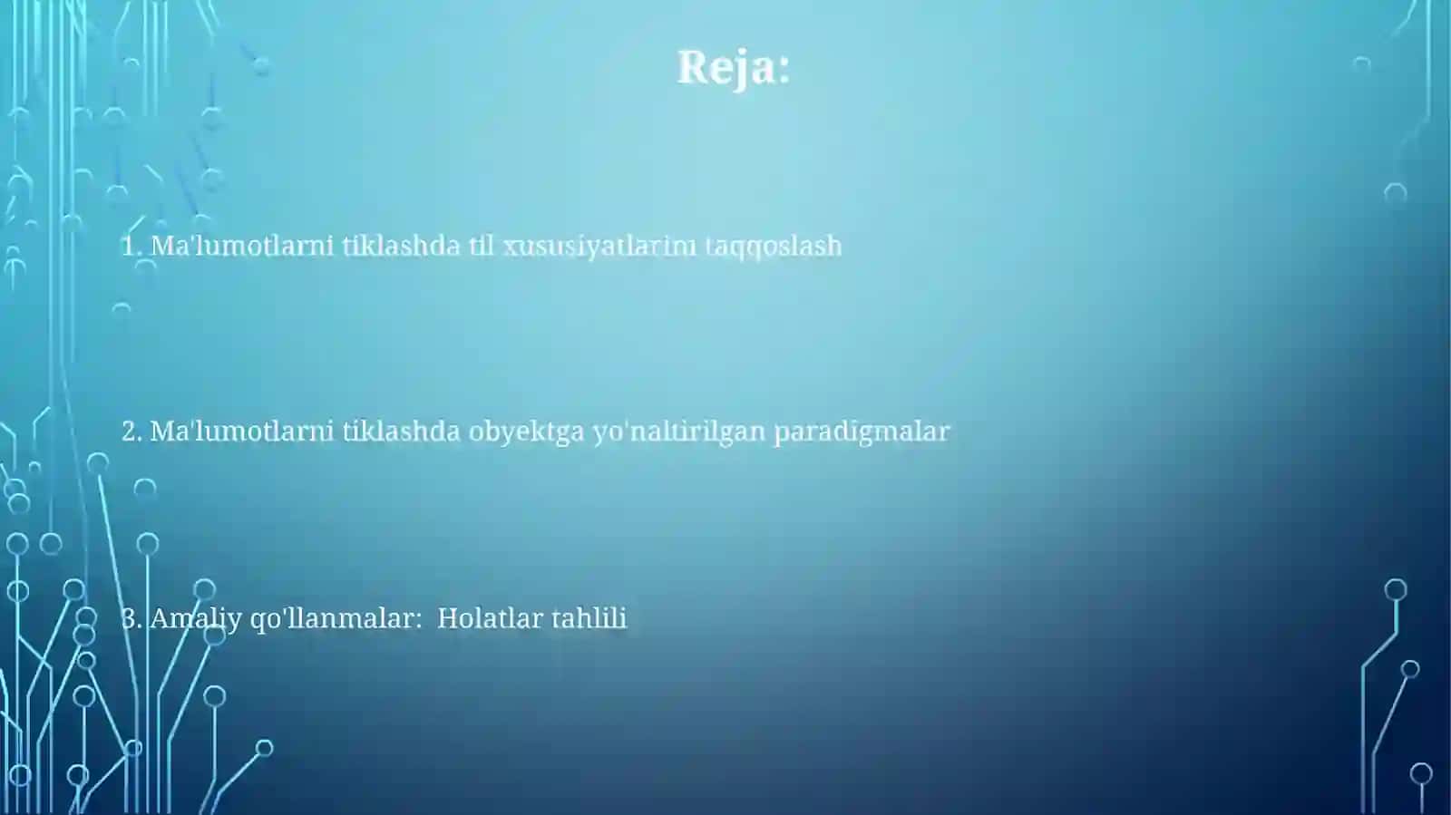 Ob’ektga yo‘naltirilgan ma’lumotlarni tiklash dasturlash tillari 2