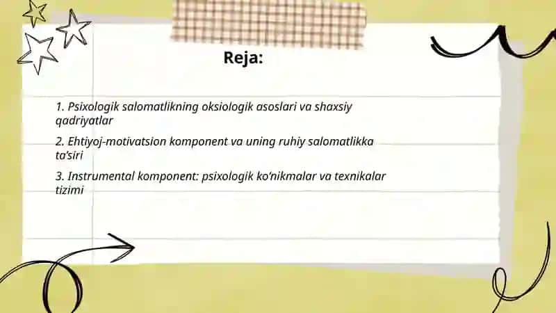 Psixologik salomatlik oksiologik, instrumental va ehtiyoj-motivatsion komponentlar 2