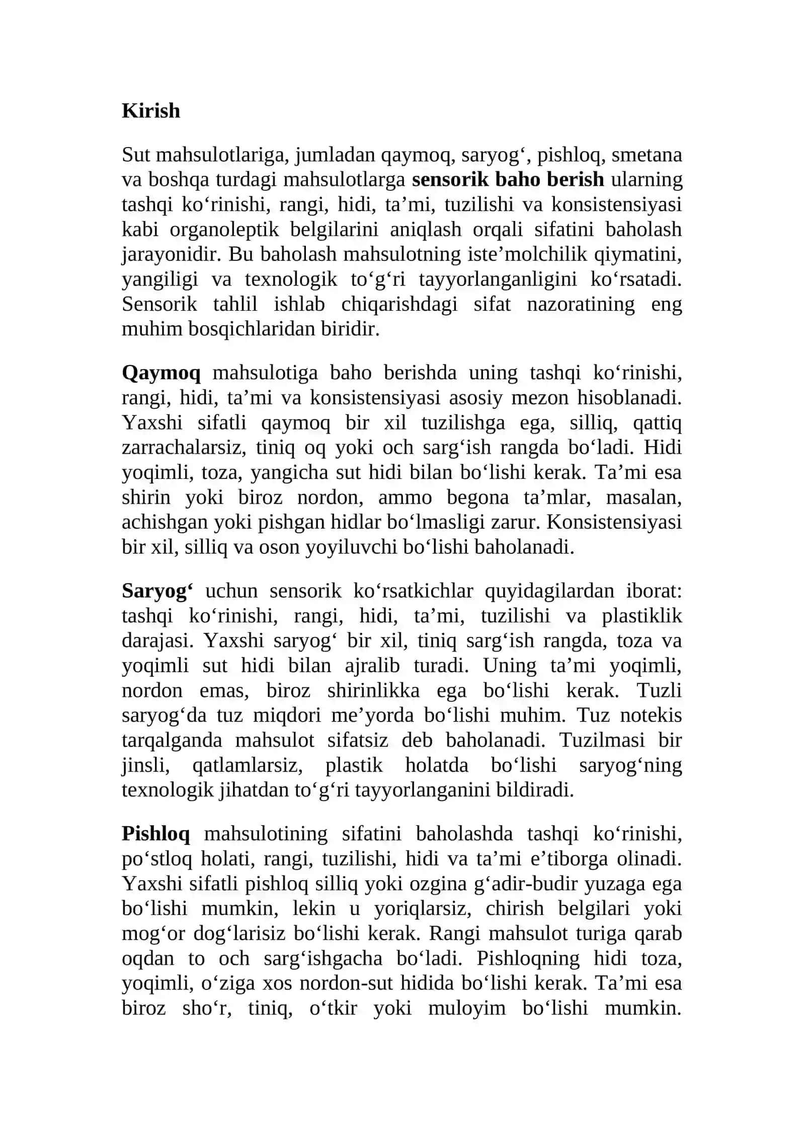 Sensorik tahlil bilan sut mahsulotlariga baho berish omillari 2