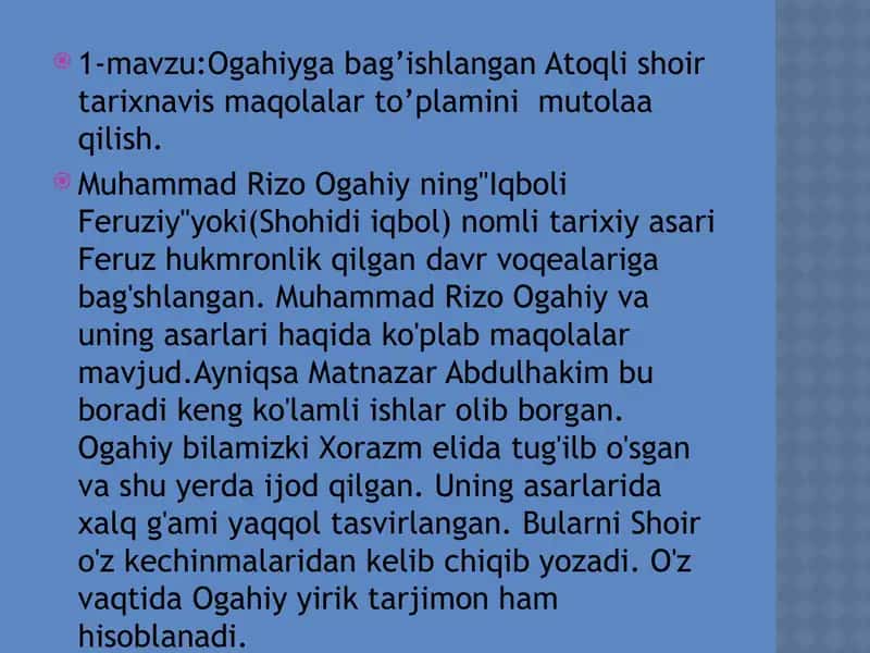 Ogahiyga bag’ishlangan Atoqli shoir tarixnavis maqolalar to’plami 2