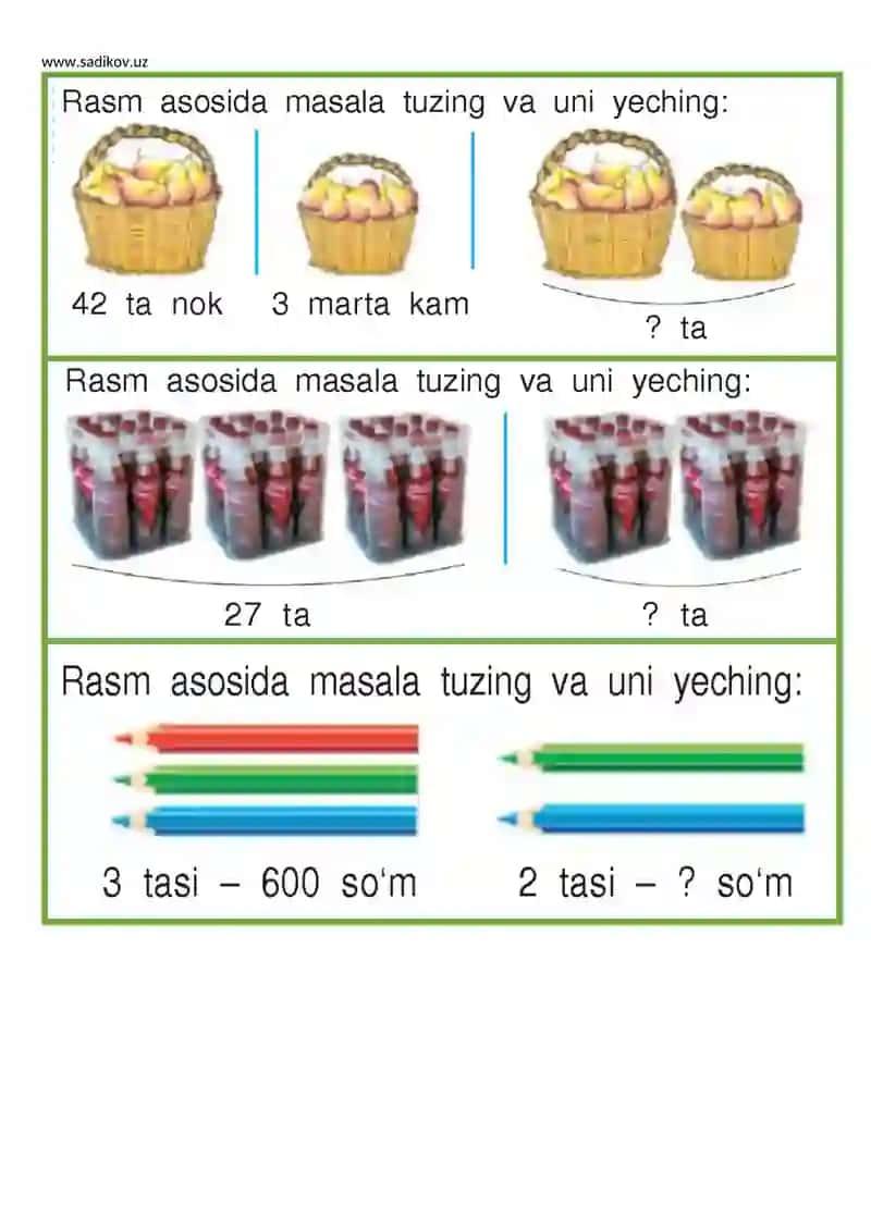 3-sinflar uchun Matematika fanidan tarqatboshlanmalar 22 ta 2