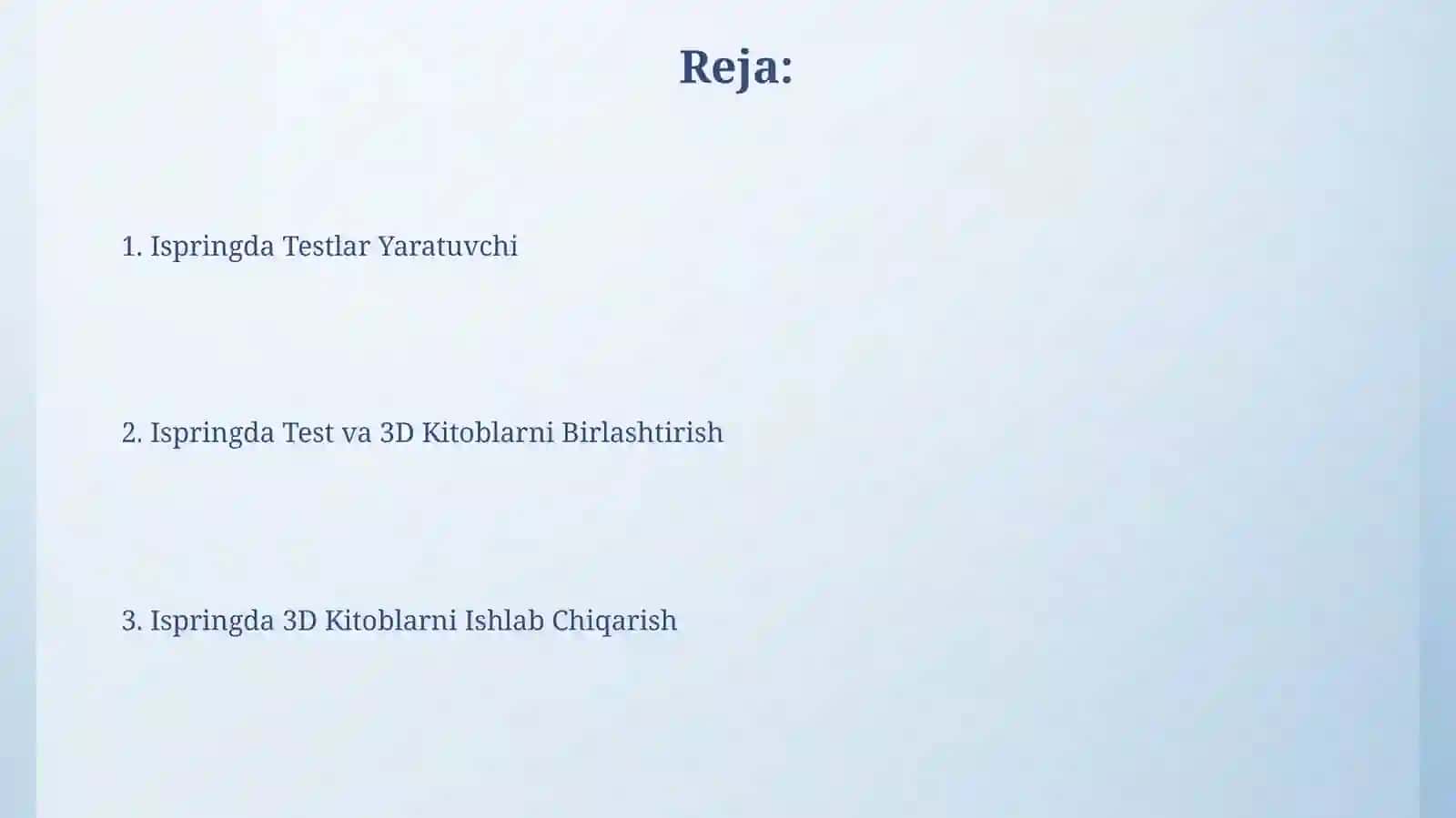 iSpring darsturida test va 3D kitob yaratish 2