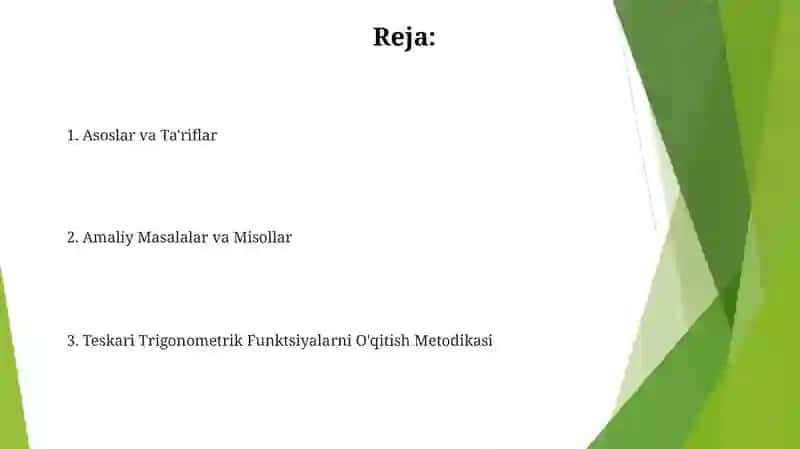 Teskari trigonometrik funktsiyalarni o‘qitish metodikasi 2