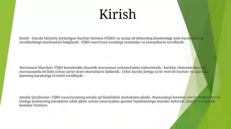 Fazoda Ixtiyoriy Joylashgan Kuchlar Sistemasining Muvozanat Shartlari 2
