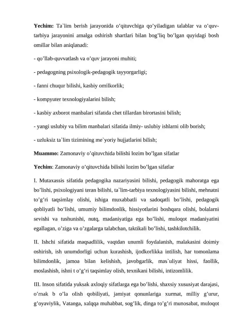 Zamonaviy o’qituvchiga qo’yiladigan talablarga oid metodik tavsiyalar 2