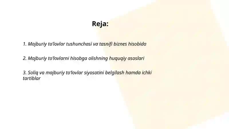 Majburiy to'lovlar hisobini o'rganish 2