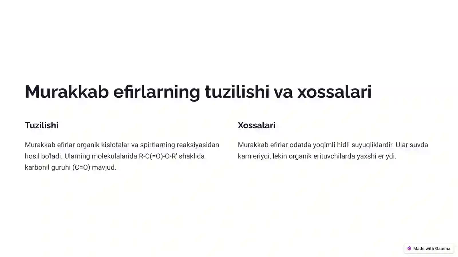 Murakkab efirlar organik kimyo 2