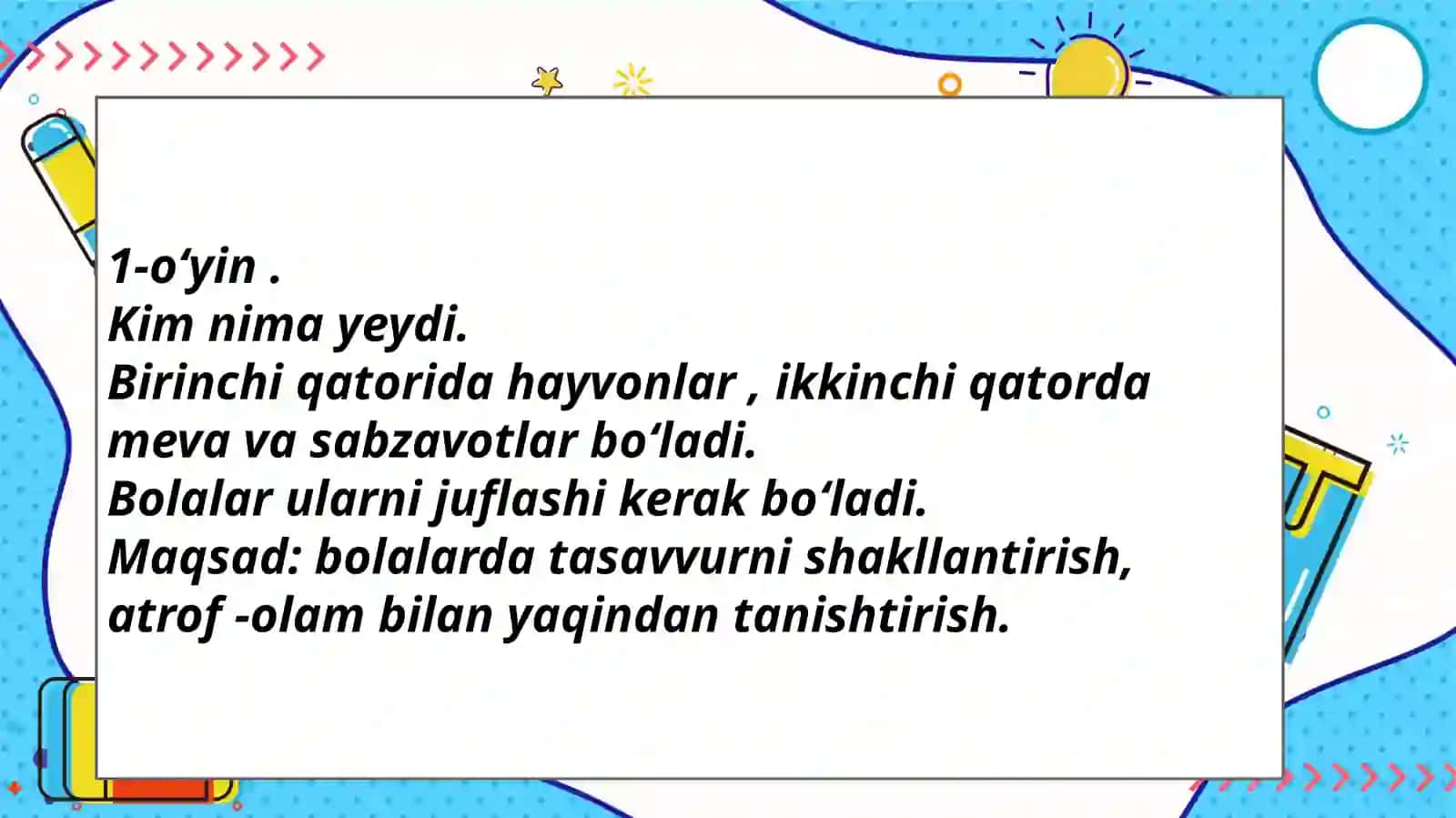 Maktabgacha taʼlimda didaktik oʻyinlardan namunalar 2