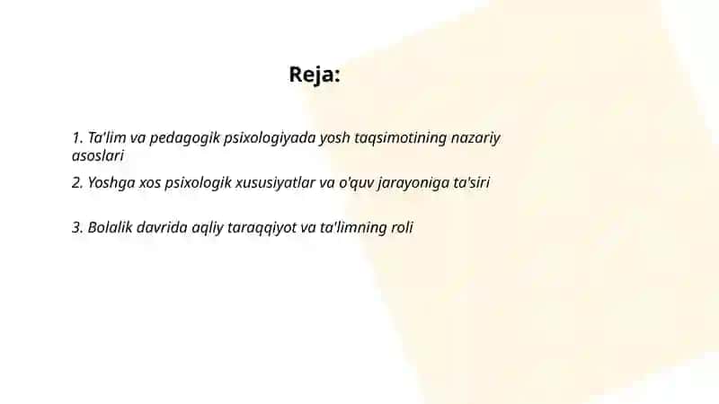 Ta'lim va pedagogik psixologiyada yosh taqsimotining nazariy asoslari 2