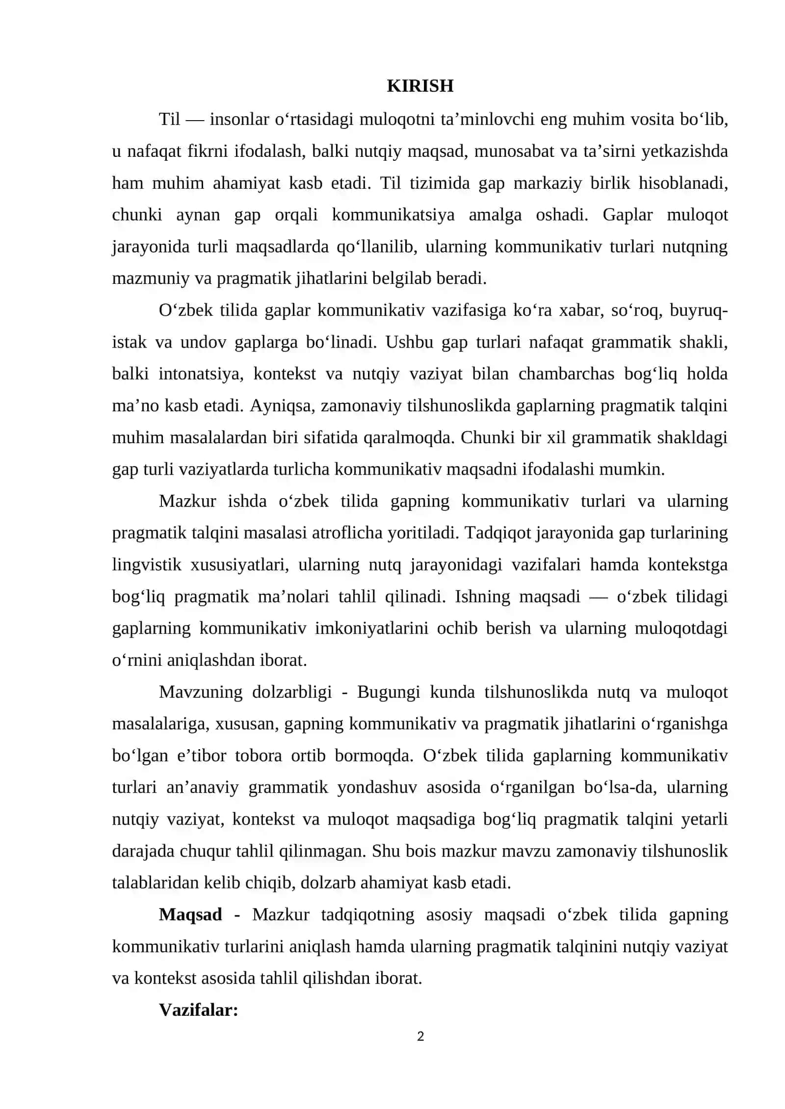 O'zbek tilida gapning kommunikativ turlari va ularning pragmatik talqini 2