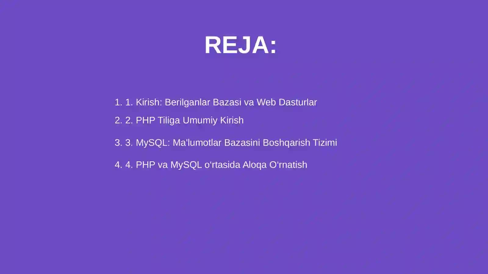 Berilganlar bazasi va web dasturlar integratsiyasi 2