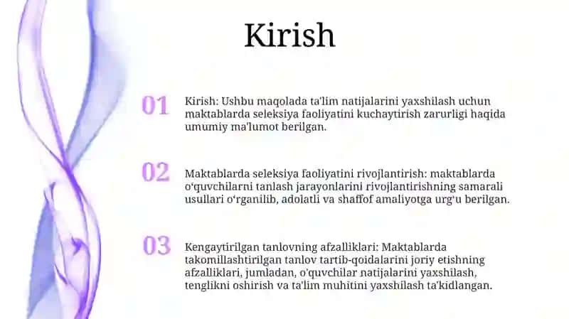 Maktablarda Selektsiya Faoliyatini Rivojlantirish 2