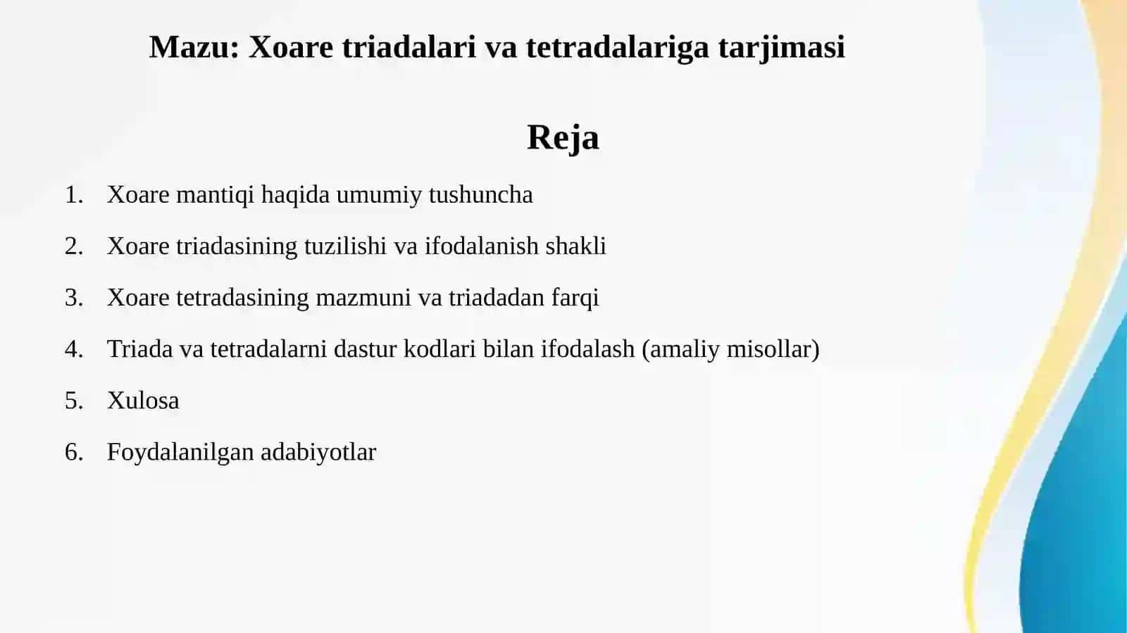 Xoare triadalari va tetradalariga tarjimasi 2