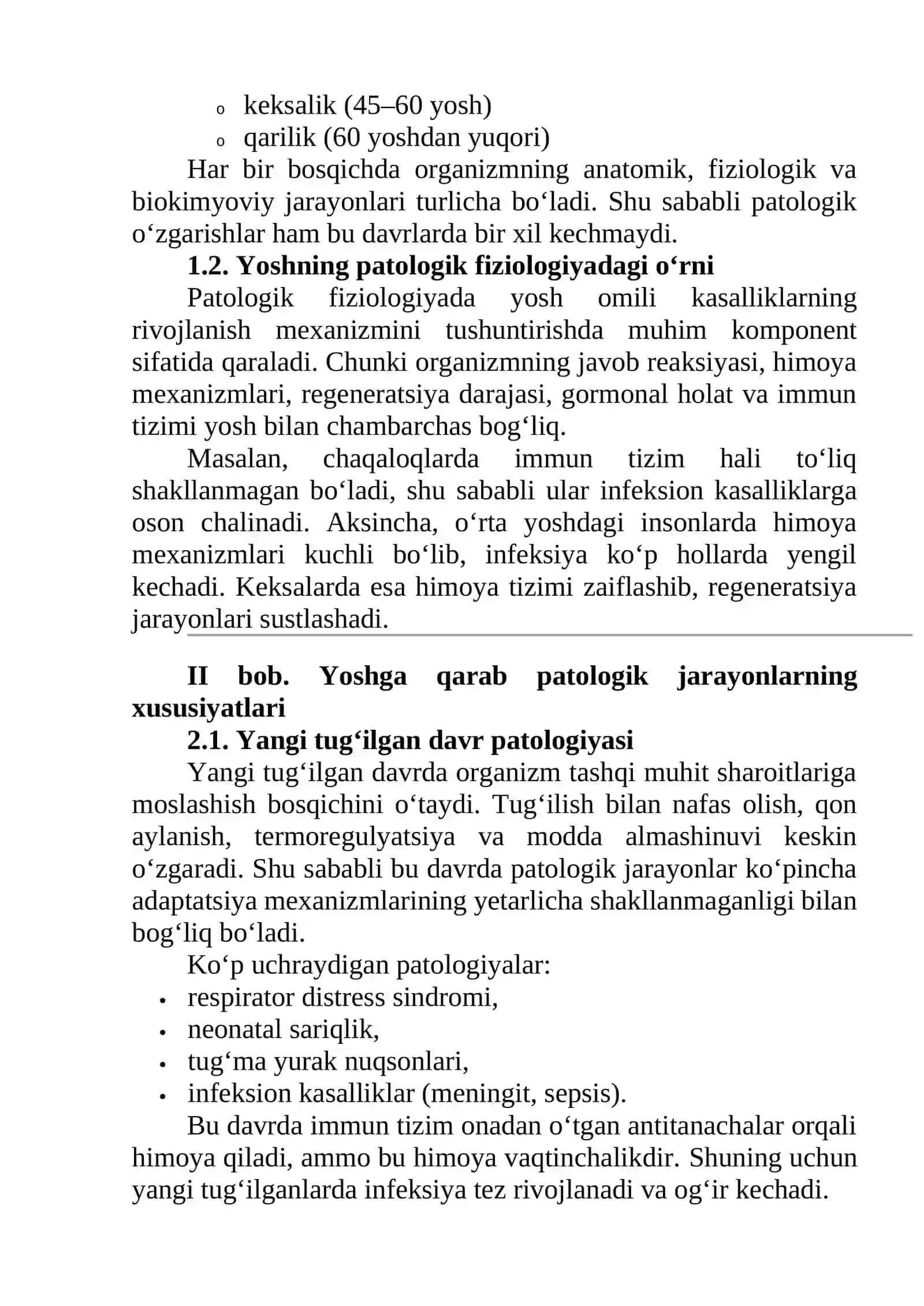 Patologiya rivojlanishida organizm yoshining roli 2