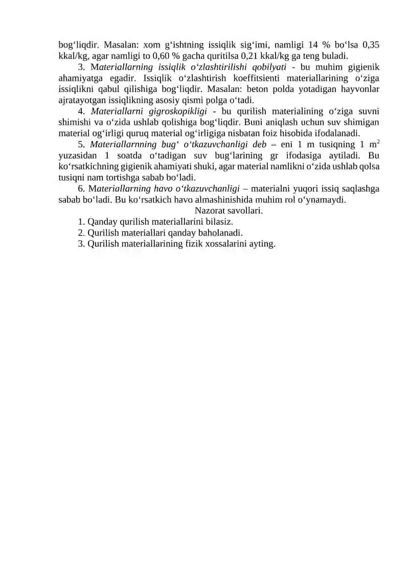 Qurilish materiallarining xossalari 2