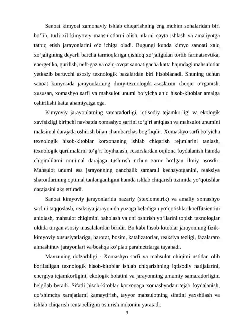 Sanoat kimyosidagi texnologik hisob-kitoblar xomashyo sarfi, mahsulot chiqimi 2