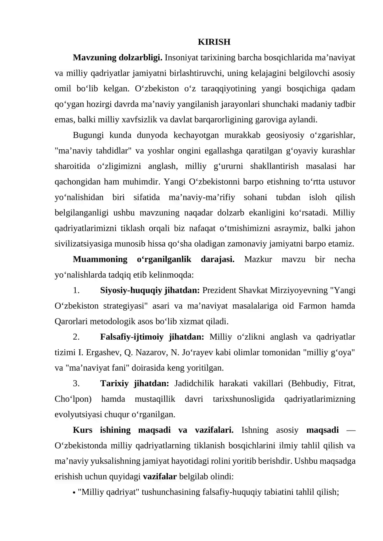 Ma’naviy va milliy qadriyatlar tarixi 2