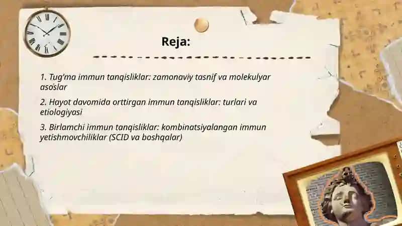 Immunpatologiya xozirgi zamon klassifikatsiyasi:tugʻma va hayot davomida orttirgan immun tanqisliklari 2