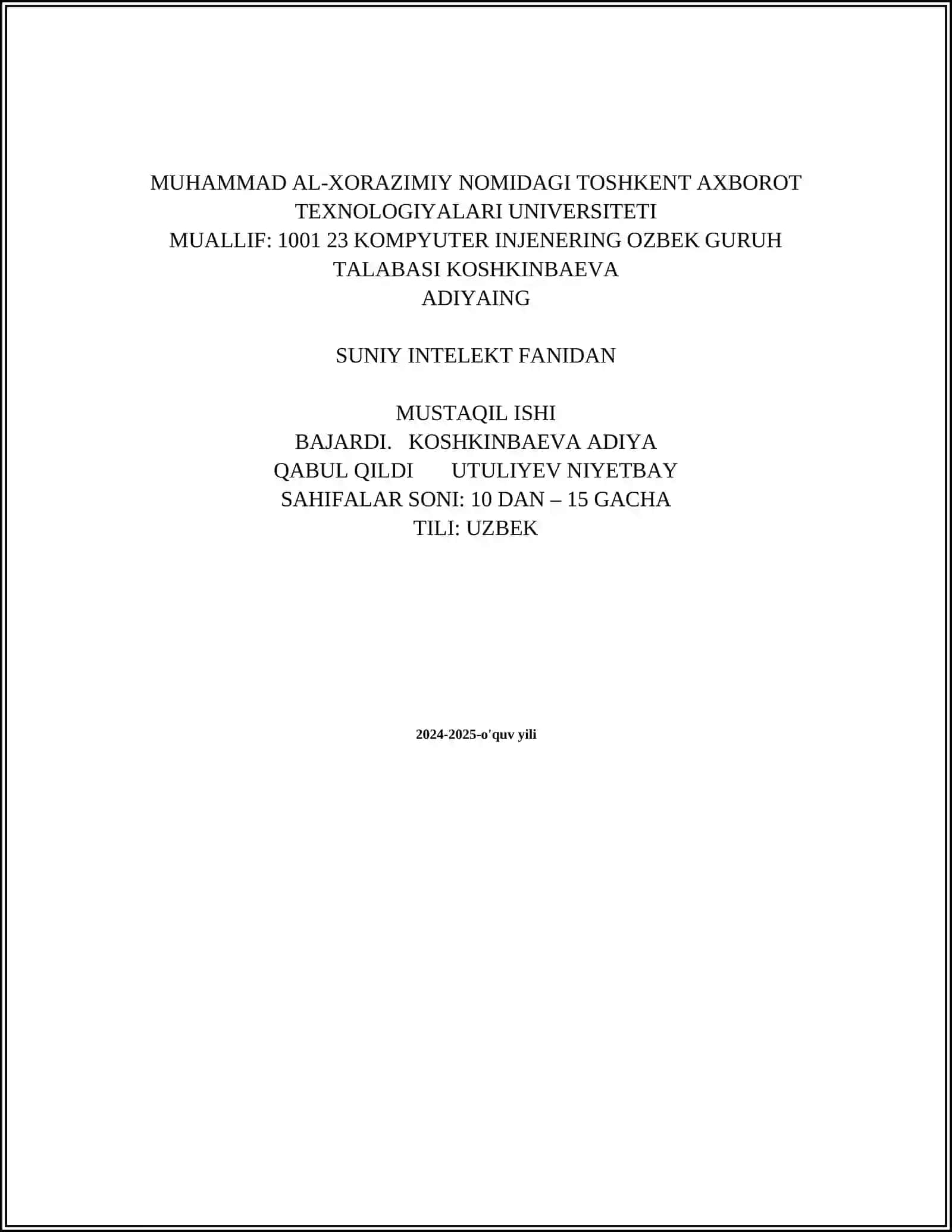 CHUQUR OQITISH ALGARITIMLARI. OLDINGGA VA ORTGA SILJISH ALGORITIMLARINI HISOBLASH 2