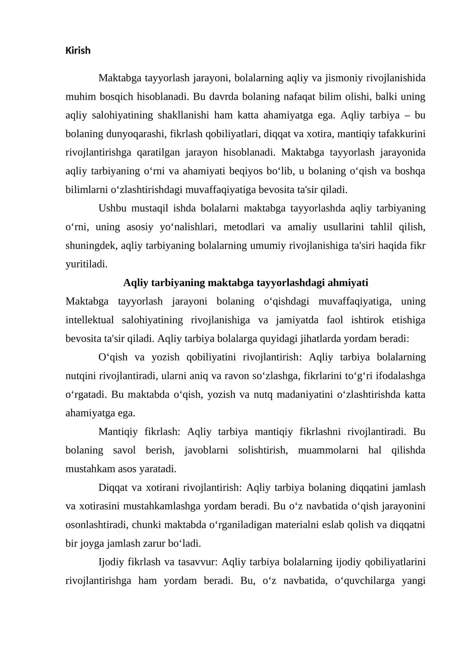 Bolalarni maktabga tayyorlashda aqliy tarbiyaning o’rni. 2