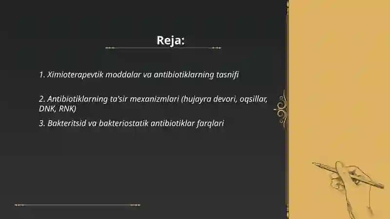 Ximioterapevtik moddalar va antibiotiklar 2