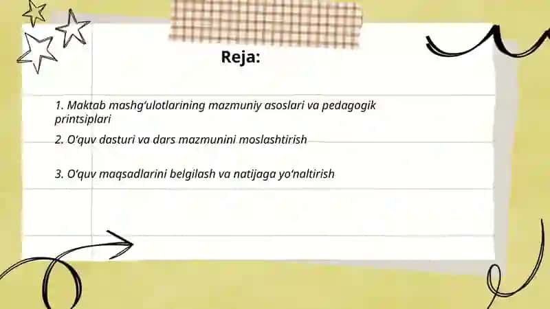 Maktabda mashgʻulotlarning mazmuni va uning tashkil etish 2