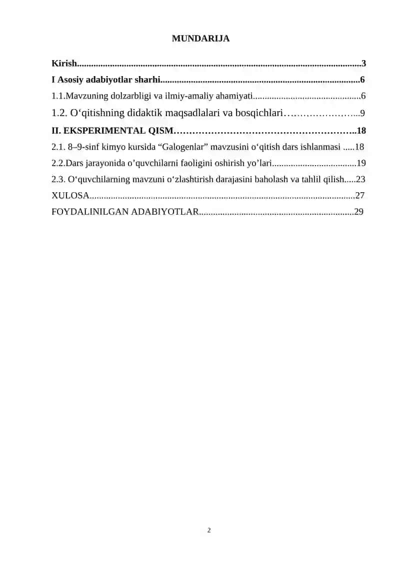 GALOGENLAR MAVZUSINI UMUMTA’LIM MAKTAB KIMYO KURSIDA O‘QITISH METODIKASI 2
