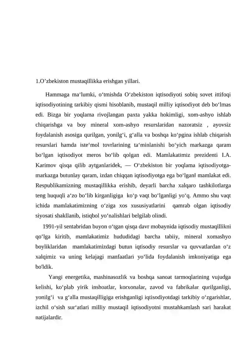 O'zbekiston Respublikasi Mustaqillik Yillarida Rivojlanishi 2