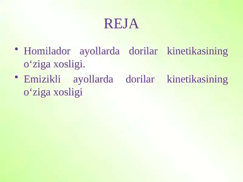 EMIZIKLI VA HOMILADOR AYOLLARDA DORILAR KINETIKASINING O‘ZIGA XOSLIGI. 2