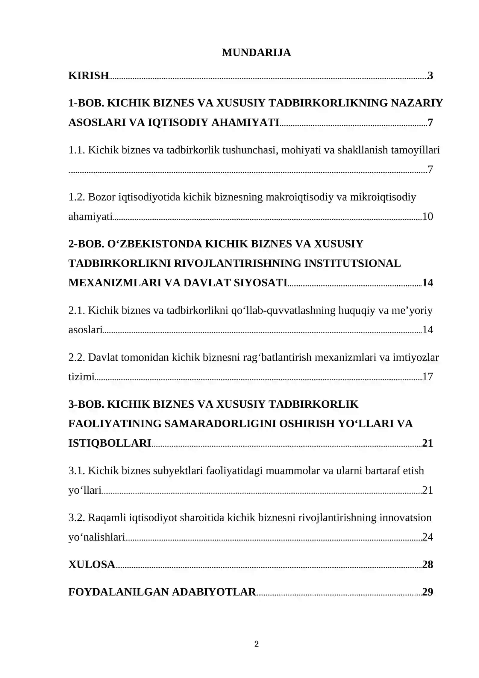 KICHIK BIZNES VA XUSUSIY TADBIRKORLIKNING NAZARIY ASOSLARI VA IQTISODIY AHAMIYATI 2