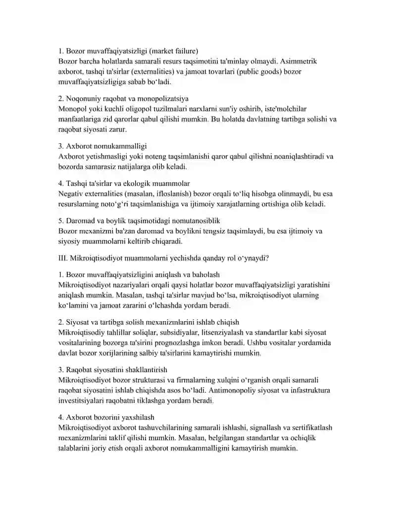 Zamonaviy bozor iqtisodiyoti muammolarini yechishda mikroiqtisodiyot fanining ahamiyati 2